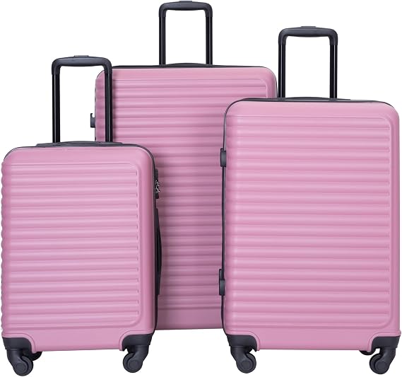Luggage Sets,3 Piece Suitcase Set,Lightweight Luggage with Spinner Wheels,TSA Lock,Hard Shell Travel Carry-on and Checked (Pink)