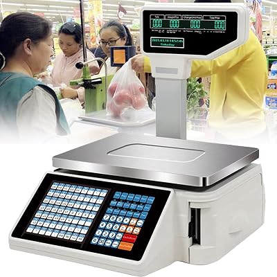 Digital Barcode Weighing Scales,Barcode Printing Scale,Electronic Digital Price Computing Scale with Label and Receipt Printer-with Handheld Scanner,Machine