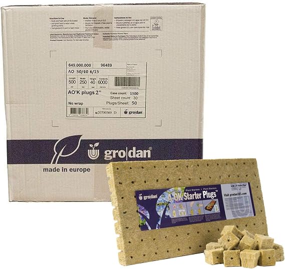 Grodan 2 Inch X 2 Inch A-OK Rockwool Starter Plugs / 1 Case = 30 Sheets (1500 Plugs Total)