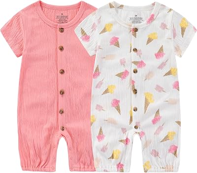 Baby Girl Romper Button Jumpsuit Summer Infant Boy Clothes for 0-24 Months