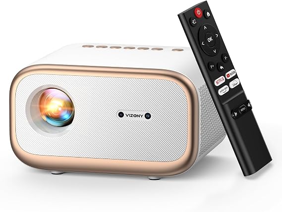 Smart Projector with WiFi 6 & Bluetooth, Compatible with Netflix/YouTube/Prime Video Apps, Auto Focus & Keystone, Full-Sealed Optical Engine, Native 1080P