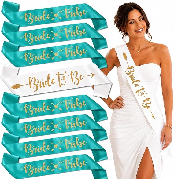 Bride to Be Sash Set, Satin, Mint Green | Bridesmaid Sashes, Gold Foil Lettering, Bachelorette Party Accessories, Bridal Shower