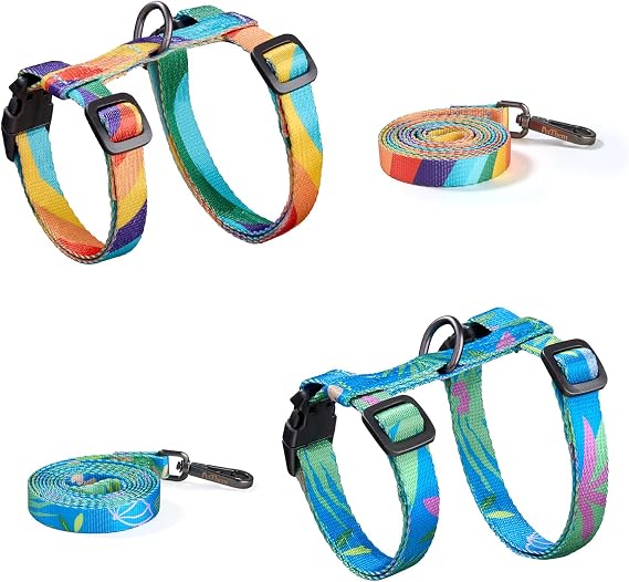 PetThem Adjustable Cat Harness and Leash Set Escape Proof (Yellow & Green) | Comfortable Soft Lightweight, Use Safe & Easy, Walking Travel Kitten Harness for Small Medium Large Cats