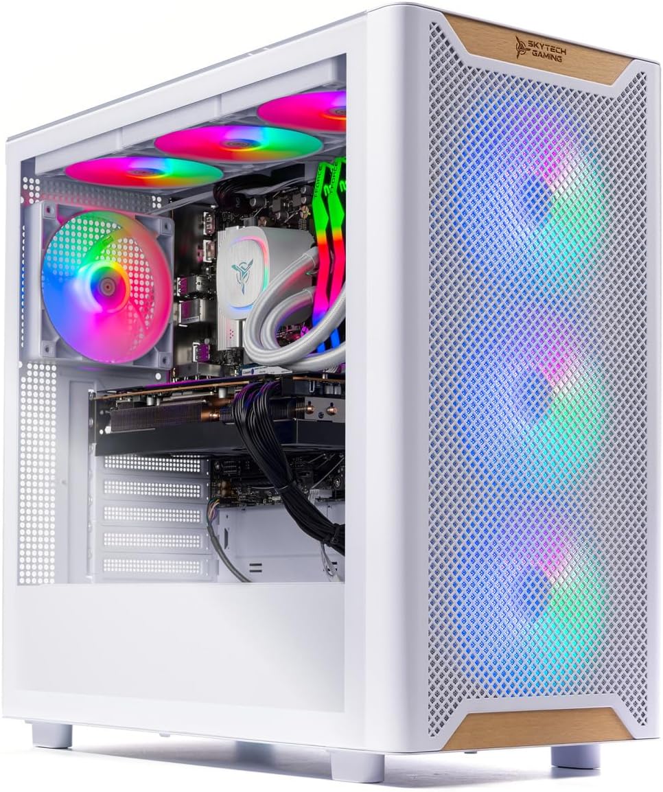 Skytech Chronos Gaming PC Desktop, Intel i7 14700F 2.1 GHz 5.3GHz Turbo, NVIDIA RTX 5070 12GB, 1TB Gen4 NVMe SSD, 32GB DDR5 RAM 5600 RGB, 850W Gold ATX 3 PSU, 360mm ARGB AIO, Wi-Fi, Win 11