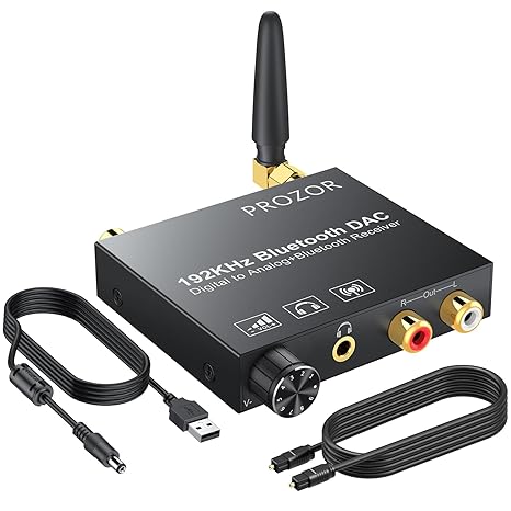 PROZOR 192kHz Digital to Analog Audio Converter with 5.0 Bluetooth Receiver,Optical to L/R Converter with Volume Adjustable, Optical Coaxial Bluetooth Digital Audio to Stereo Analog L/R & 3.5mm | Optical to L/R Converter with Volume Control, Optical Coaxial Bluetooth Digital Audio to Stereo Analog L/R & 3.5mm