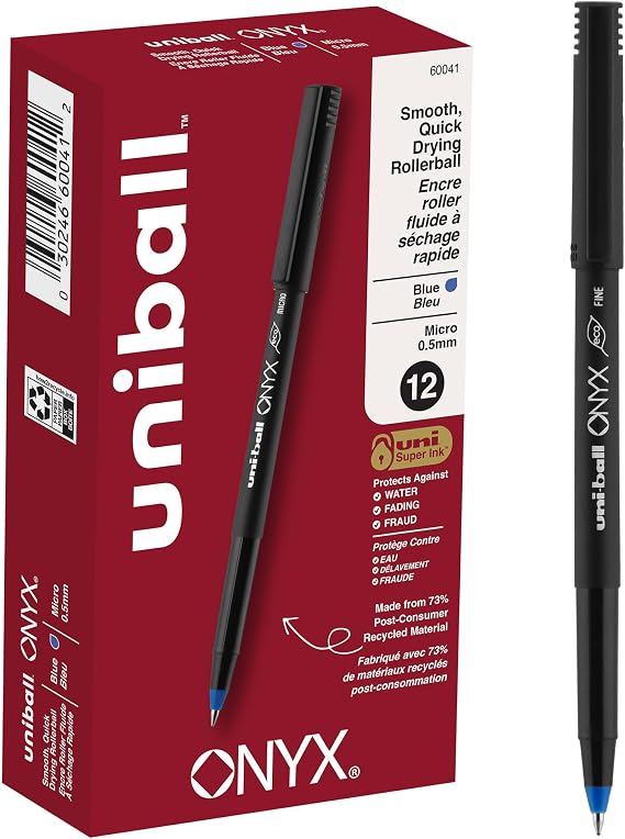 uniballTM Onyx Rollerball Pens, Micro Point (0.5mm), Blue