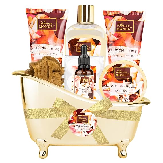Spa Gift Set for Women, 8pc Fresh Rose Relaxing Bath Set for Women Gift