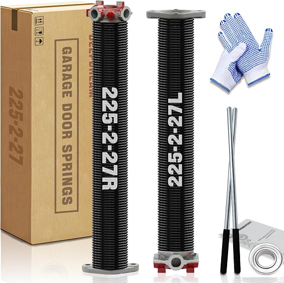 DEEPDREAM Garage Door Torsion Springs 2 Inch Diameter Spring Set with Non-Slip Winding Bar & Gloves, Black Heavy Duty Coated Spring with a Minimum of 18,000 Cycles (0.225X2''X27'')
