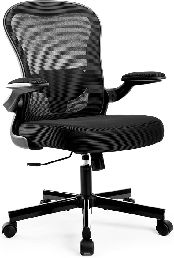MAISON ARTS Textile Mesh Office Chair with Flip-up Arms, Black