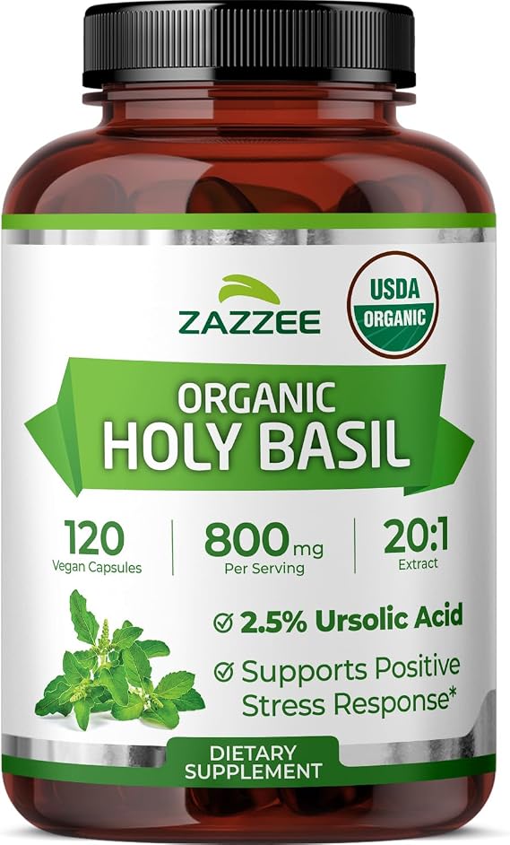 Zazzee USDA Organic Tulsi Holy Basil 20:1 Extract, 2.5% Ursolic Acid, Vegan
