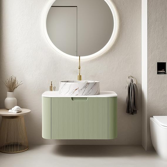 24" Floating Bathroom Vanity with Sink, Light Green Plywood Base