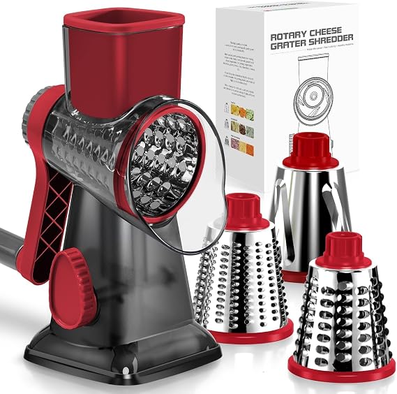 KEOUKE Rotary Cheese Grater, Hand Crank Shredder Slicer