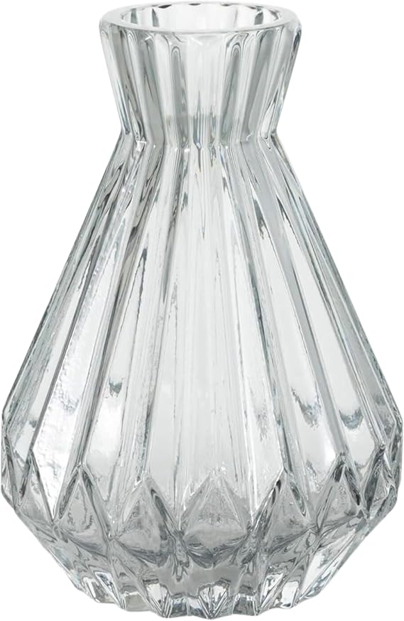 Sullivans Glass Vase, Clear Glass Vases for Flowers, Small Ribbed Gray Carafe Shape Flower Vase for Modern Home Decor, 6.5 Shelf & Table Vases for Wedding Centerpieces (G8504)