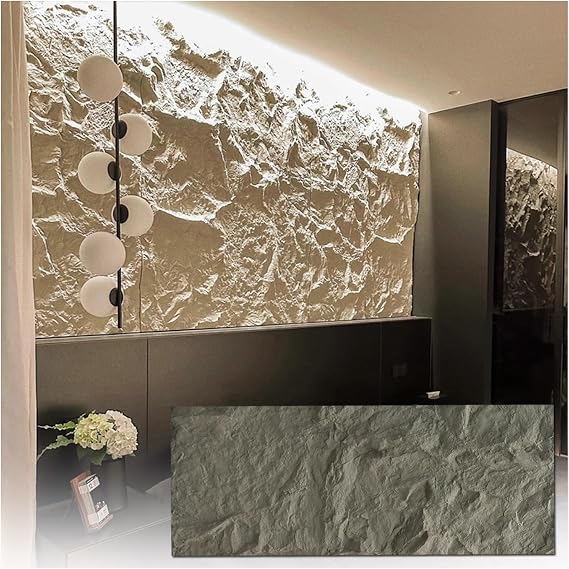 PU Faux Stone Wall Panels, 3D Wainscoting Panel for Home Office 23.6x47.2inch, Cement Texture Accent Wall Paneling for Interior Wall Decor(Dark Green,23.6x47.2in-8 pcs)