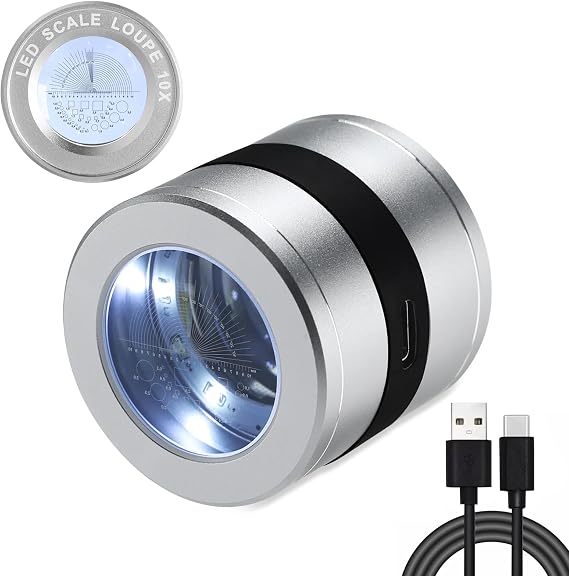 10x Magnification LED and UV Light Illuminated Loupe Magnifier Rechargeable Multi-Functional Glass Jewelers Coins Stamps Gem Watch Phone Repair Inspection