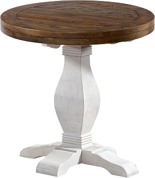 Napa Solid Wood Farmhouse Rustic Reclaimed Natural and White Stain Round End Side Accent Living Room Table, Nightstand Bedside 26" W x 26" D x 25" H
