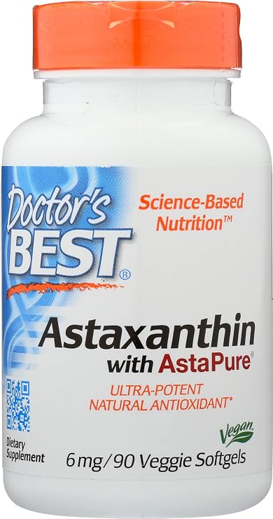 Doctor's Best Astaxanthin with AstaPure 6 MG, Non-GMO, Vegan, 90 Softgel (Pack of 1)