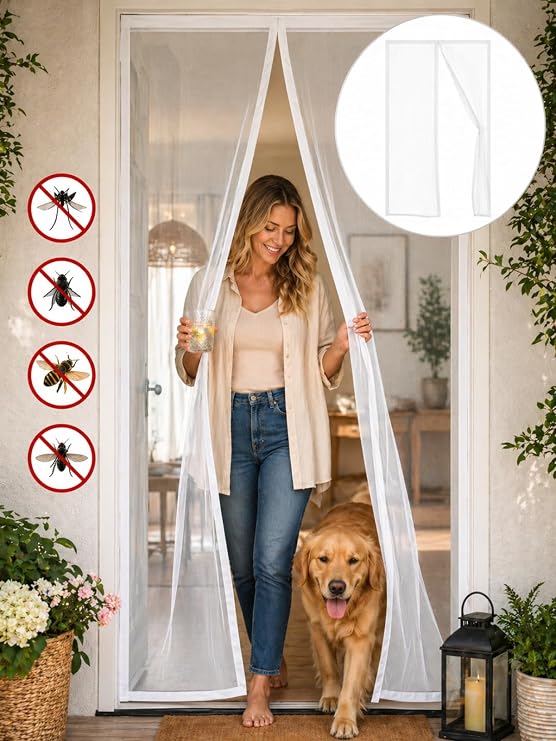 Beylini Hazır Mıknatıslı Kapı Sinekliği 60x210 CM Hediye Cırt Bantlı Sinek Önleyici Kapı Bahçe Pencere Sinek Kovucu Sineklik Perdesi Tak Çıkar Hazır Siyah (Beyaz)