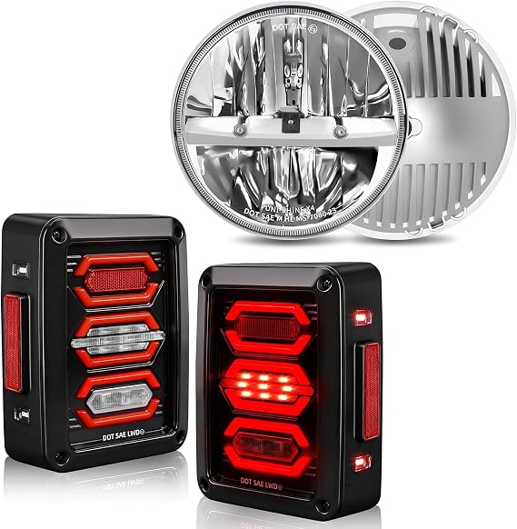 UNI-SHINE 2PCS Chrome 7 Inch LED Headlights+Clear Lens LED Tail Lights