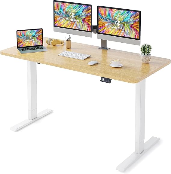 MAIDeSITe Electric Standing Desk Height Adjustable Standing Desk Sit Stand Desk Stand Up Desk with 140 * 70 * 2.5cm Desktop for Home Office