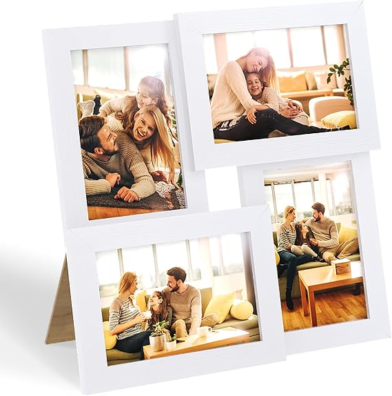 Egofine 4x6 Family Picture Frame Collage, for 4x6 pictures Covered by Plexiglass for Wall Hanging and Tabletop, 4-opening Dimensional Picture Frame for Home Deor, White