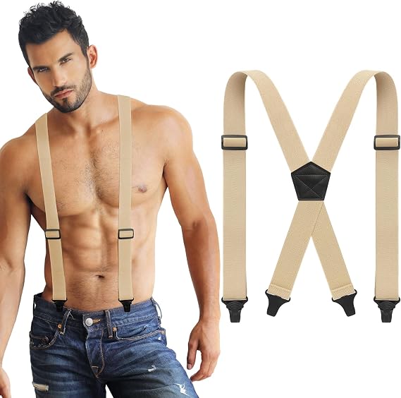 Ultralight Men's Suspender Airport Friendly | 1.5" Wide, Invisible, X-Back Hidden Suspender, Clip-on, Low-profile, Under Shirt Work Suspender, Adjustable, for Men Women