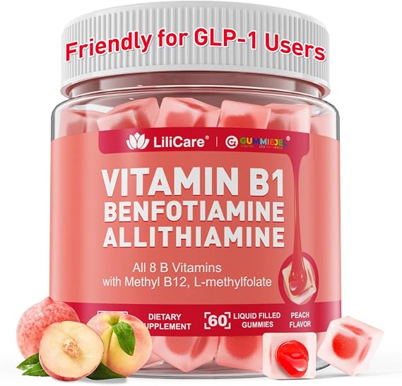 Vitamin B1 & Methylated Vitamin B Complex Gummies,w/Benfotiamine, 60 Cts | GLP-1 Friendly B Vitamins + Thiamine, Inositol, B1 B2 B6 Multivitamin, L-methylfolate, Methyl B12, for Nerve Cognition Energy