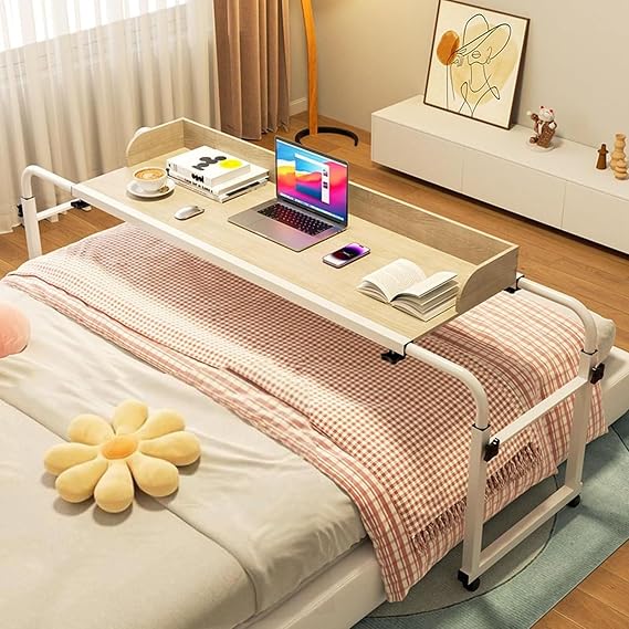 Overbed Table Overbed Table Wheels Overbed Desk Laptop Cart Laptop Desk With Wheels Table With Wheels Height Adjustable Computer Desk With Baffle Standing Workstation For TwinFullQueenKing Size Bed