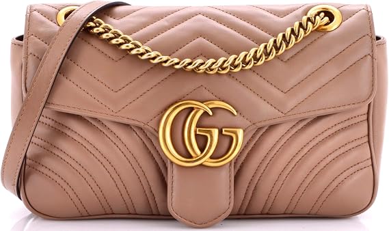 Pre-Loved GG Marmont Flap Bag Matelasse Leather Medium, Neutral
