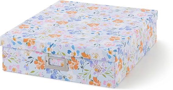 Soul & Lane - Keepsake Memory Storage Box, 14.8x13x3.7 In, Lavender Meadow | Large Scrapbook Organizer with Lid for Photos, Letters and Memorabilia, Cute Floral Document Storage for School Memories