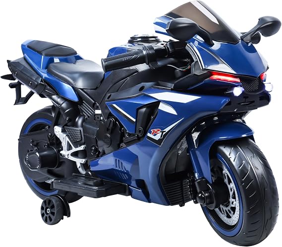 12V Electric Motorcycle for Kids,Kids Motorcycle with Training Wheels, Bikes for with LED Lights, Up to 9 MPH,Electric Bike for 3-8 Year Olds (Blue)
