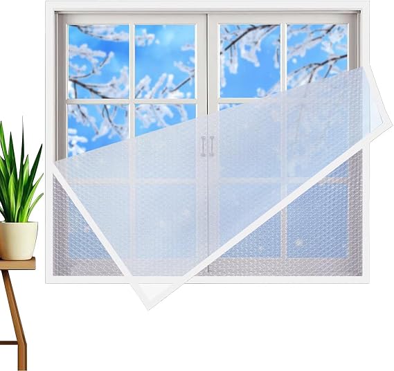 Window Insulation Kit for Windows, Tear Resistant Translucent Indoor Window Plastic for Winterizing, with Self-Adhesive Hook & Loop Tape (W 75xH 105cm)