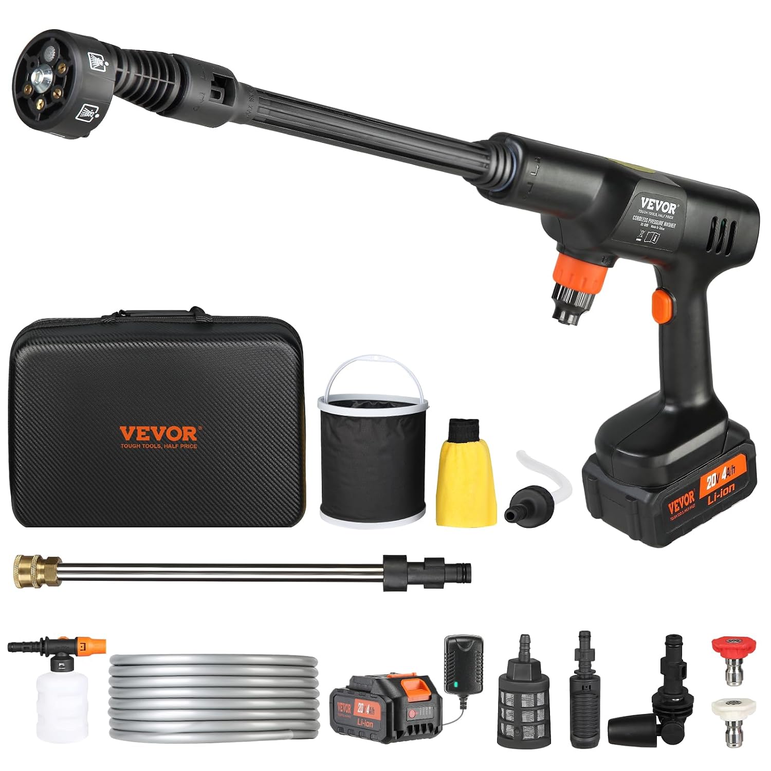 vevor battery pressure washer brushless water pressure washer spray gun pressure washer gun 21 v 50 bar for mobile cleaning and irrigation 3.5 l  min includes accessories 0 ° ~ 40 ° nozzle