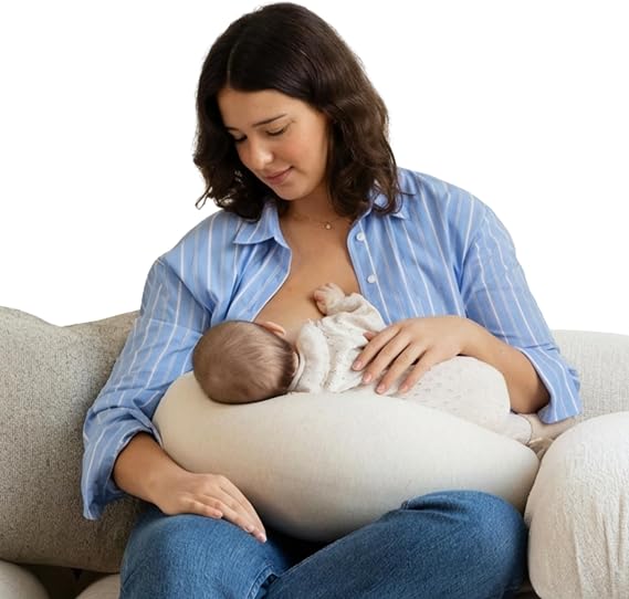 bbhugme Adjustable Nursing Pillow - Breastfeeding, Bottle Feeding, Baby Support - Adjustable Firmness and Fit - Washable Pillow Cover - Soft White/Vanilla