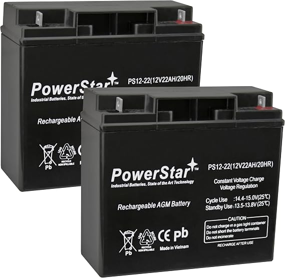 PowerStar-22AH High Rate SLA Battery replaces 51814 6fm17 6-dzm-20 6-fm-18 lcx1220p - 2PK
