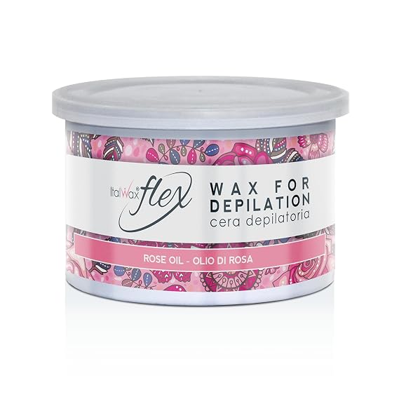 Italwax Flex Rose Oil - 14oz (397 g) - Soft wax tin for hair removal - Uncented - Liposoluble syntetic formulation - Ideal for waxing all body area - Made in Italy