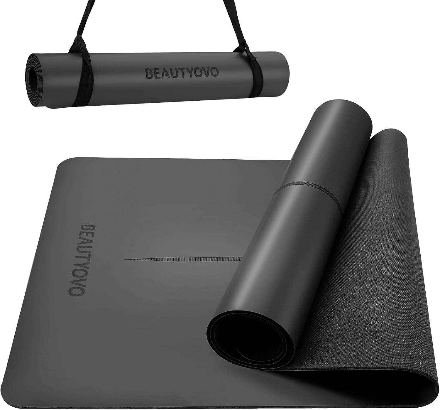 BEAUTYOVO Natural Rubber Yoga Mat with Alignment Lines, 4.5mm Thick Yoga Mat Non Slip, Exercise Mat with Carring Strap, Eco Friendly Yoga Mats for Home Workout, Yoga, Pilates and Floor Exercises