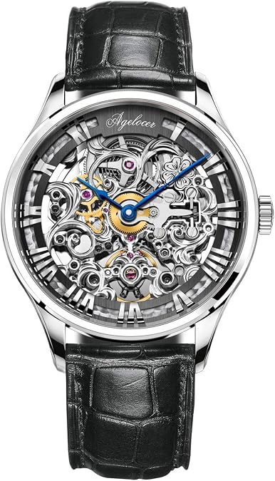 AGELOCER Men's Watch Top Brand Fashion Skeleton Mechanical Automatic Luxury Watch Leather Band Waterproof Watches for Men