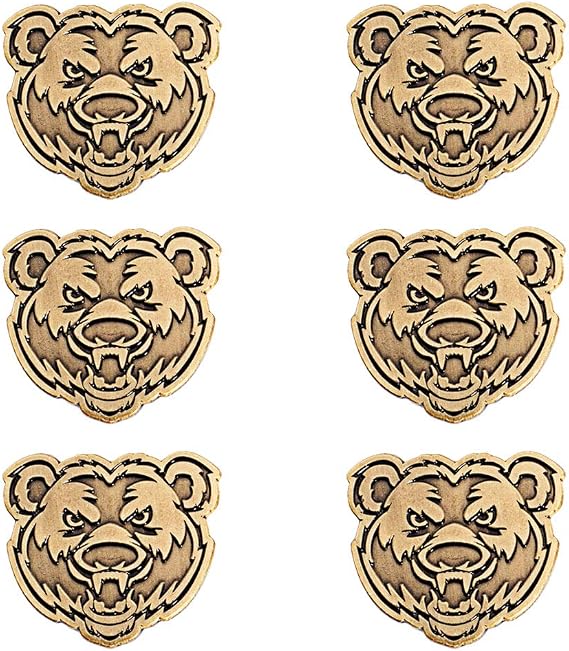 TCDesignerProducts Gold Metal Bear Head Mascot Award Pins, 6 Count