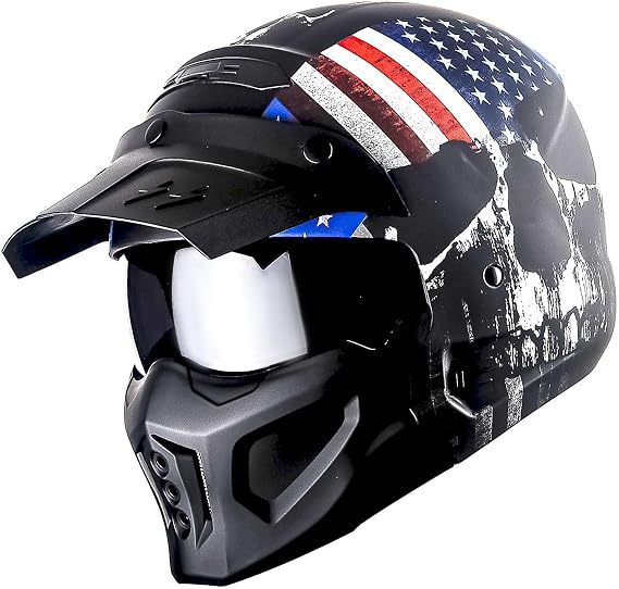 1Storm Motorcycle Full Face Helmet Open Face Helmet with Smoked Shield (Detachable Visor & Face Mask): HKY881S-E
