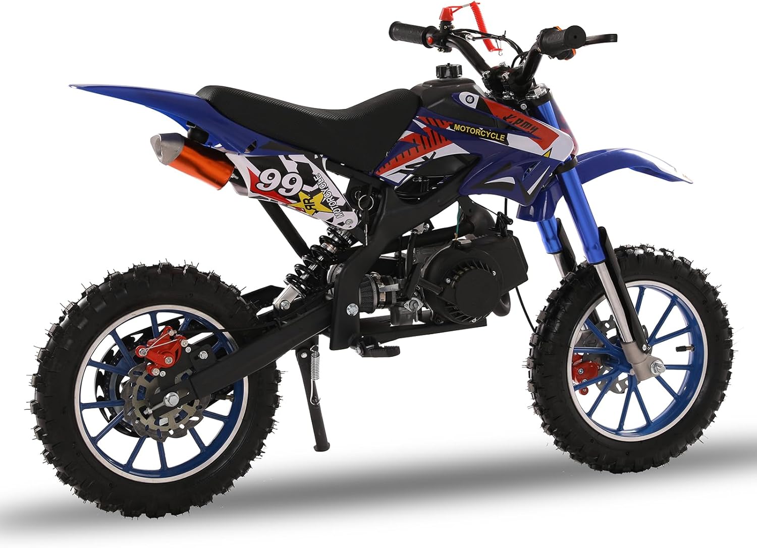 Kids Dirt Bikes, 49cc 2-Stroke Gas Power Motocross, Off Road Mini Motorcycle, Pocket Motorbike with Front Rear Disc Brakes, Racing Max Speed 40KMH, Dirt Bike for Kids Blue