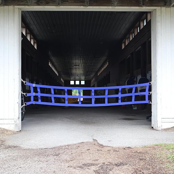 Country Pride Barn Door Guards, Heavyweight 2-Inch Polypropylene Webbing, Adjustable Length, Stainless Steel D-Ring Ends, Open-End Snaps, Stall Safety and Ventilation (8', Blue)