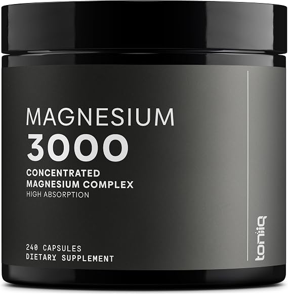Toniiq 3,000mg Ultra High Strength Magnesium Glycinate | 20% Purified to Contain 600mg of Elemental Magnesium - Chelated and Bioavailable Magnesium Supplement - 240 Veggie Capsules