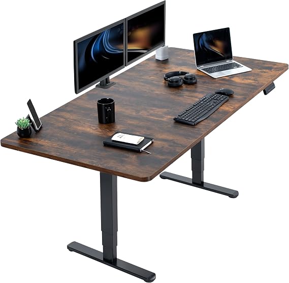 VIVO Vintage Brown 71 x 36 in Stand Up Desk, DESK-KIT-2B7N-36 | Electric, Dual Motor, Holds 220 lbs, Sit Stand, Rustic, Height Adjustable Table, Office Furniture Set, 2B Series, Black Frame