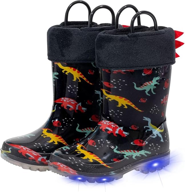 EUXTERPA Kids Rain Boots with Removable Fleece Liners | Winter Snow Boots, Light Up/Plain, Glitter, Waterproof, Easy-On Handles, Warm Lining, Non-Slip Sole, Toddler Girls Boys