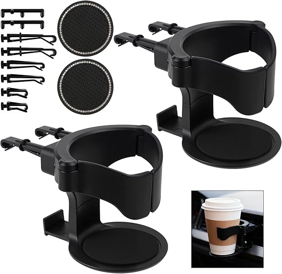 Car Drink Holder Adjustable Pack of 2 Cup Holders Universal Car Cup Holder with 2 Coasters for Ashtray Coffee Cup Drinks Can (Black)