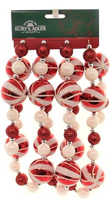 6-Foot Red and White Glitter Candy Ball Garland