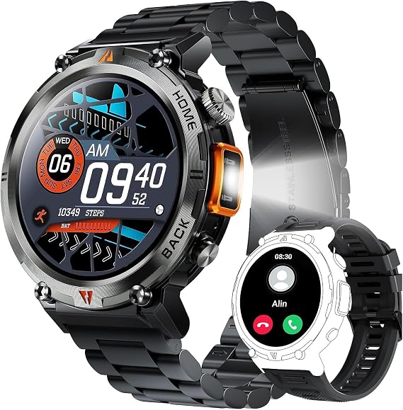 Military Smart Watch for Men with LED Flashlight 1.45" HD 3ATM Waterproof