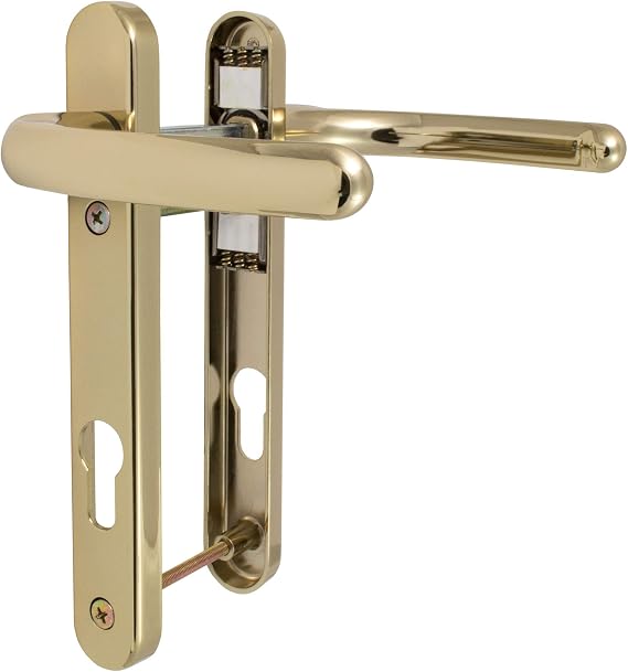 Fab & Fix - UPVC Hardex Gold (Polished Brass) Windsor Door Handle Set, 92mm PZ, Lever/Lever, 122mm Screw Centres for External Doors