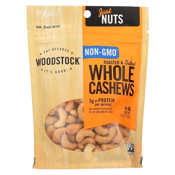 Woodstock Organic Cashews - Roasted - Salted - Case of 8 - 7 oz.
